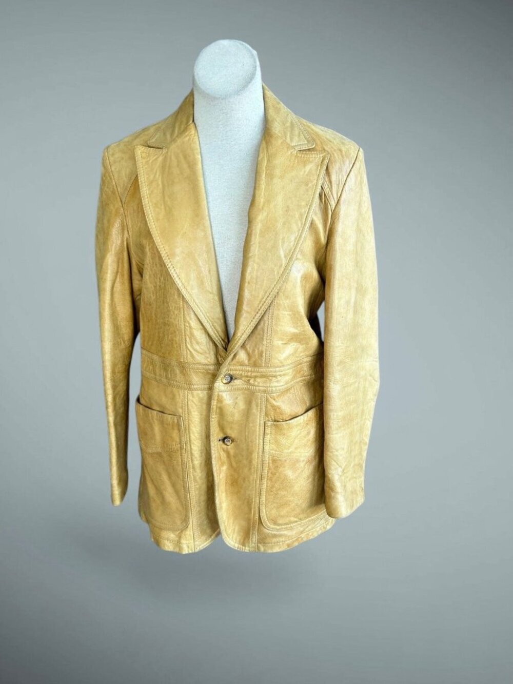 Men's Vintage 70s Tan Leather Rockabilly Hipster Jacket Made in California  40
